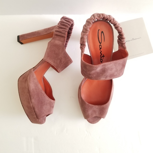Santoni Shoes - Santoni Suede Leather Peep Toe Elastic Slingback Pumps Size 40